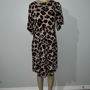 Boohoo Brown Leopard Print Midi Dress